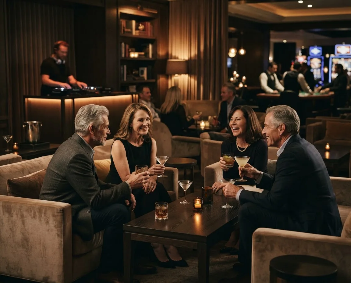 An Aurora Crest lounge after sunset