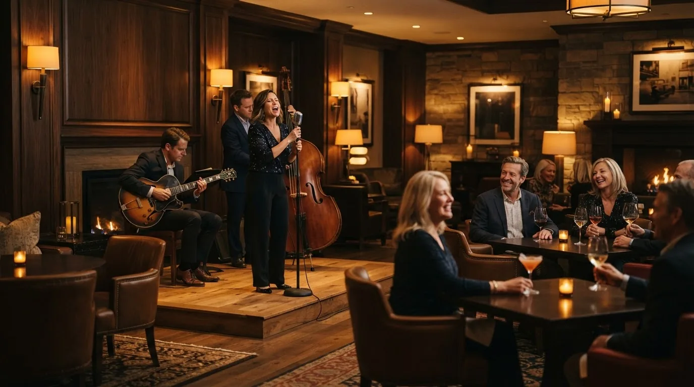 Guests enjoying live entertainment in a warm evening space