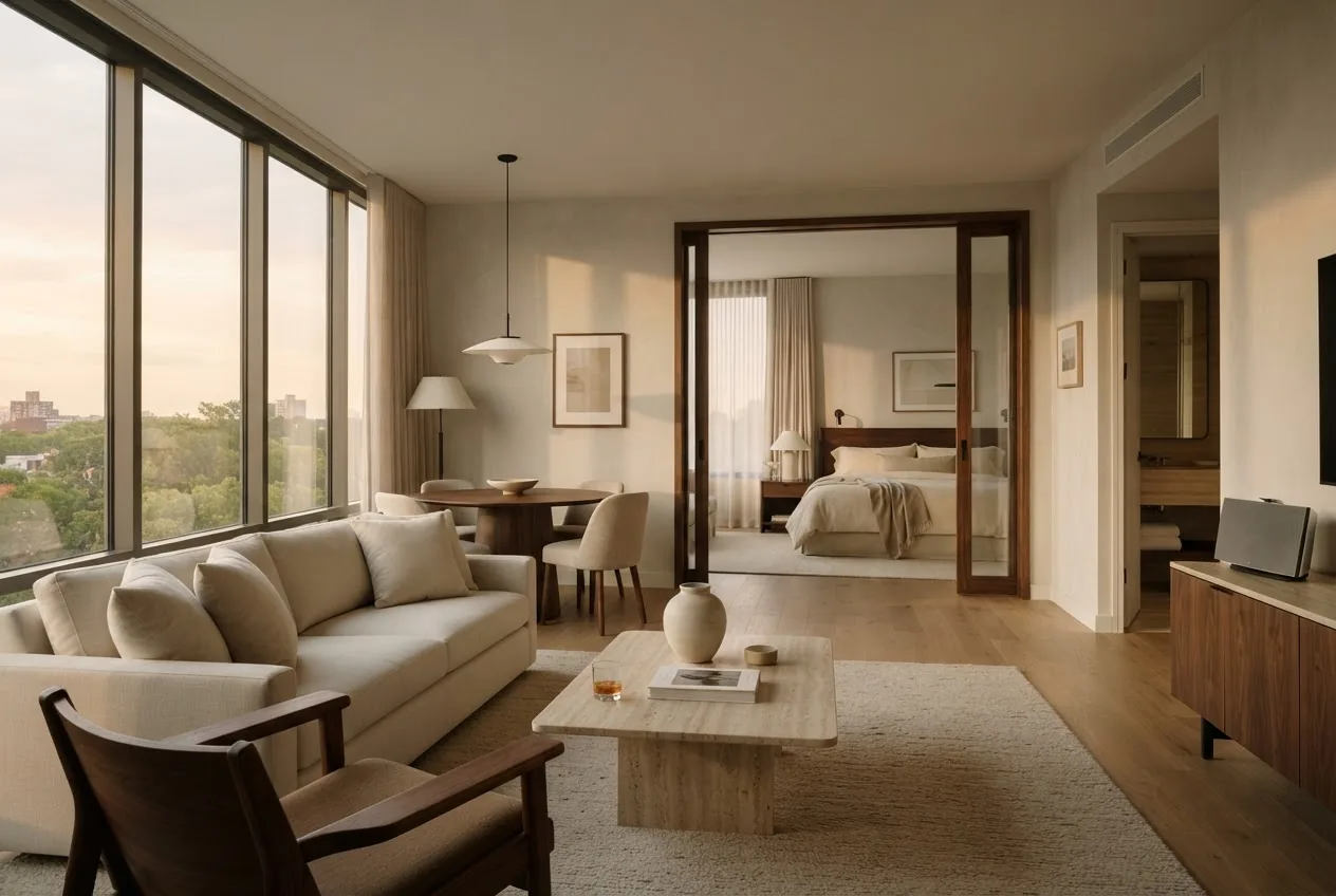 Aurora Suite with a private bedroom, lounge and dining space