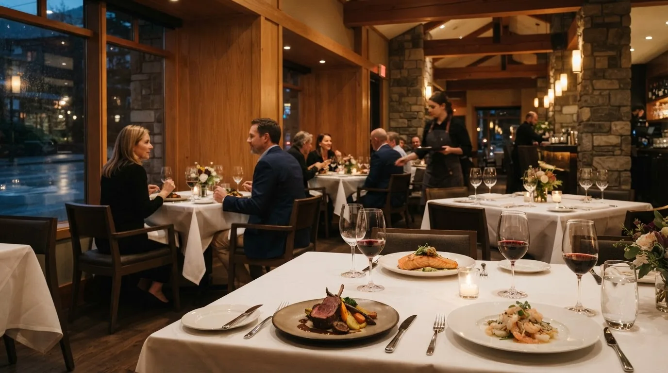 Guests dining in the warmly lit North Table restaurant